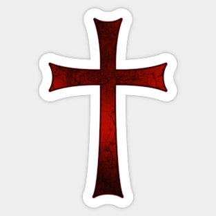 Christian Cross of a Crusader Knight - Antique, Crimson,  Cracked Sticker